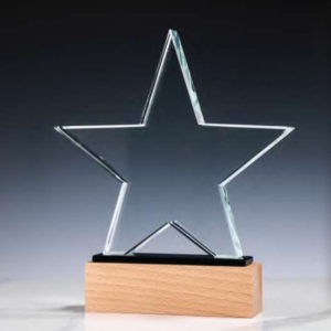 CR-55 Star Shaped Crystal Award with Wooden Base