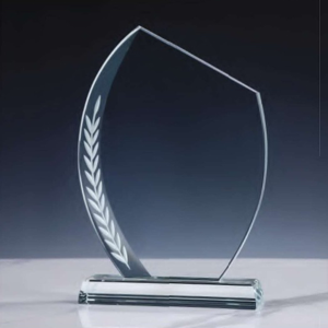 CR-44 Crystal Award with Engraved Leaf Design