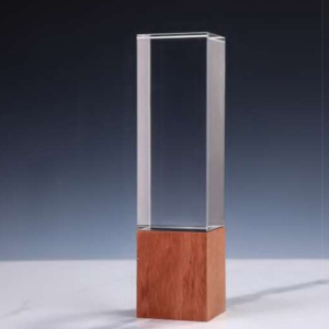 CR-59 Cuboid Crystal Award with Wooden Base