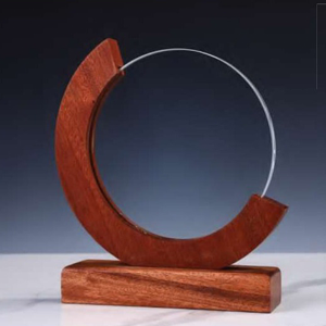 CR-57 Round Moon Crystal Award with Wooden Base